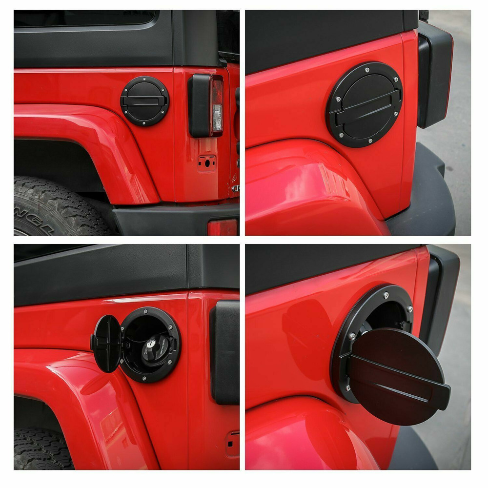 RT-TCZ Door Gas Tank Cap Cover Fuel Filler Door Trim for Jeep Wrangler JK JKU 2007-2018 Black