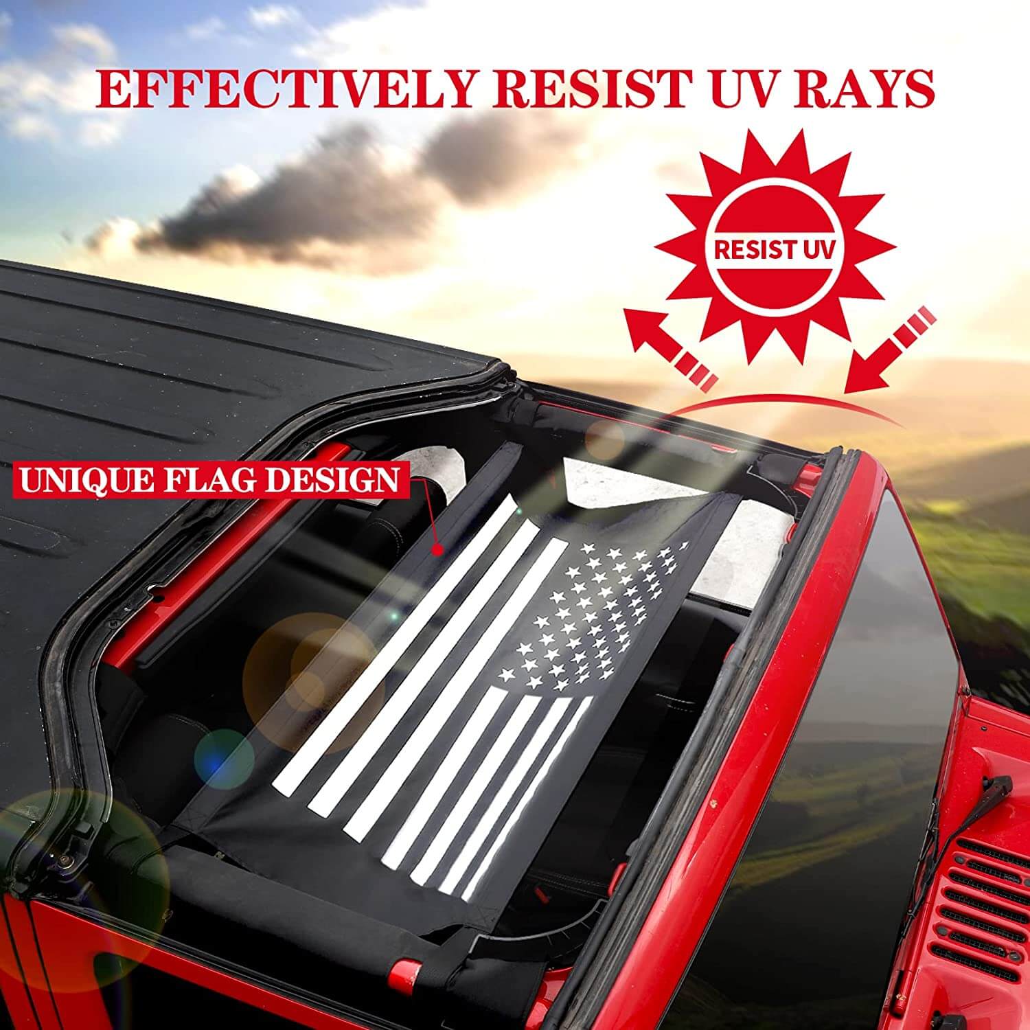 RT-TCZ Car Roof Hammock with American Flag for Jeep Wrangler YJ, TJ, JK, JKU, JL, JLU, JT 1987-2021