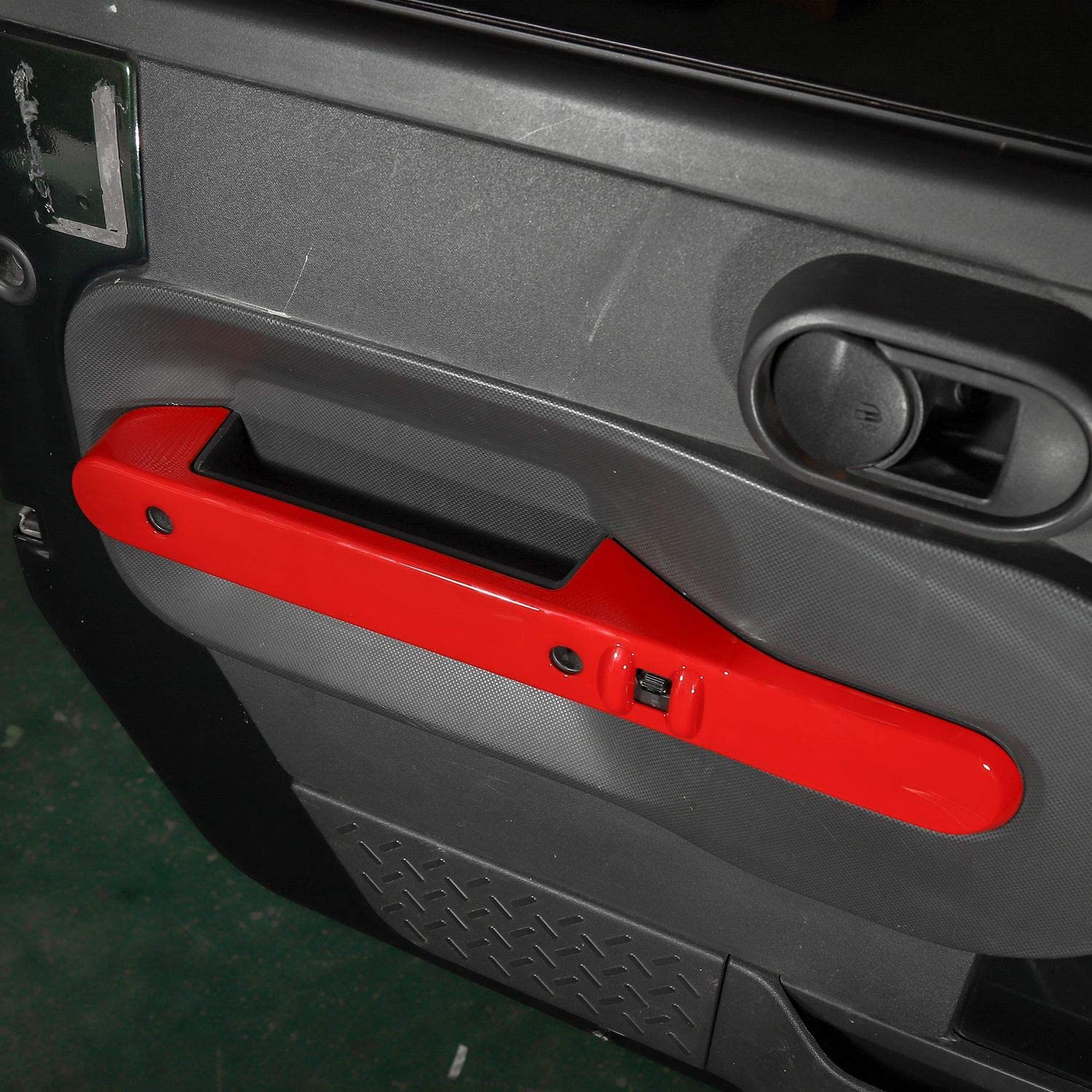 RT-TCZ Car Inner Door Grab Handle Decor Frame Cover Trim for 2007-2010 Jeep Wrangler JKU 4-Door (Red)