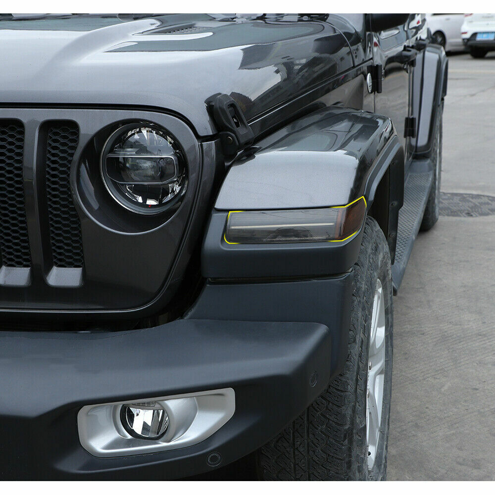 RT-TCZ Smoken Black Front Eyebrow Light Lamp Cover Trim For Jeep Wrangler JL Sahara 18+