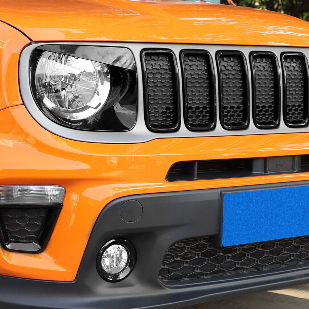 RT-TCZ Front Grill Inserts & Headlight Bezels Cover Trim for Jeep Renegade 2019+ (Black)