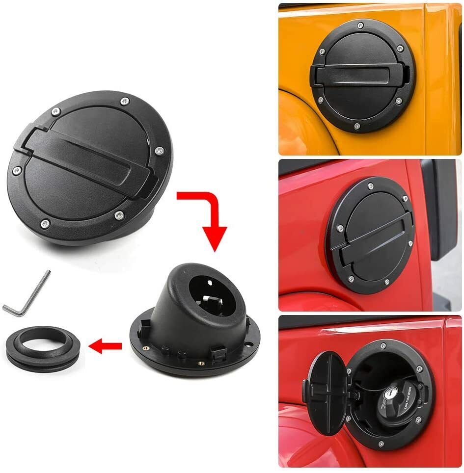 RT-TCZ Door Gas Tank Cap Cover Fuel Filler Door Trim for Jeep Wrangler JK JKU 2007-2018 Black