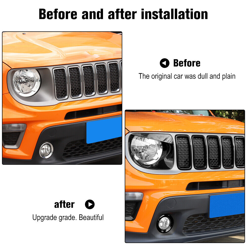 RT-TCZ Front Grill Inserts & Headlight Bezels Cover Trim for Jeep Renegade 2019+ (Black)