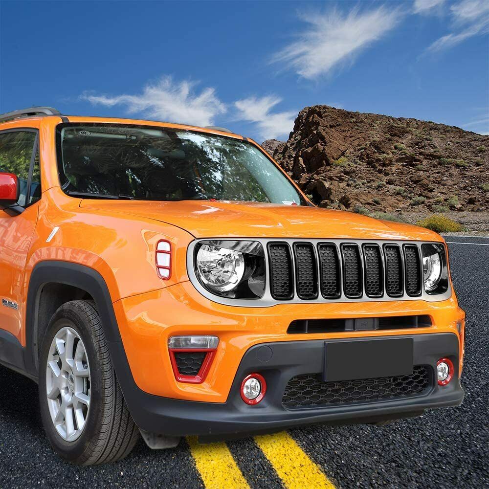 RT-TCZ Front Grill Inserts & Headlight Bezels Cover Trim for Jeep Renegade 2019+ (Black)