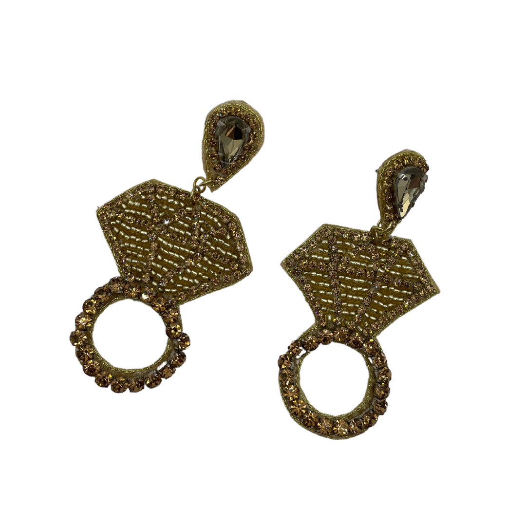 Gold Diamond Ring Beaded Earrings