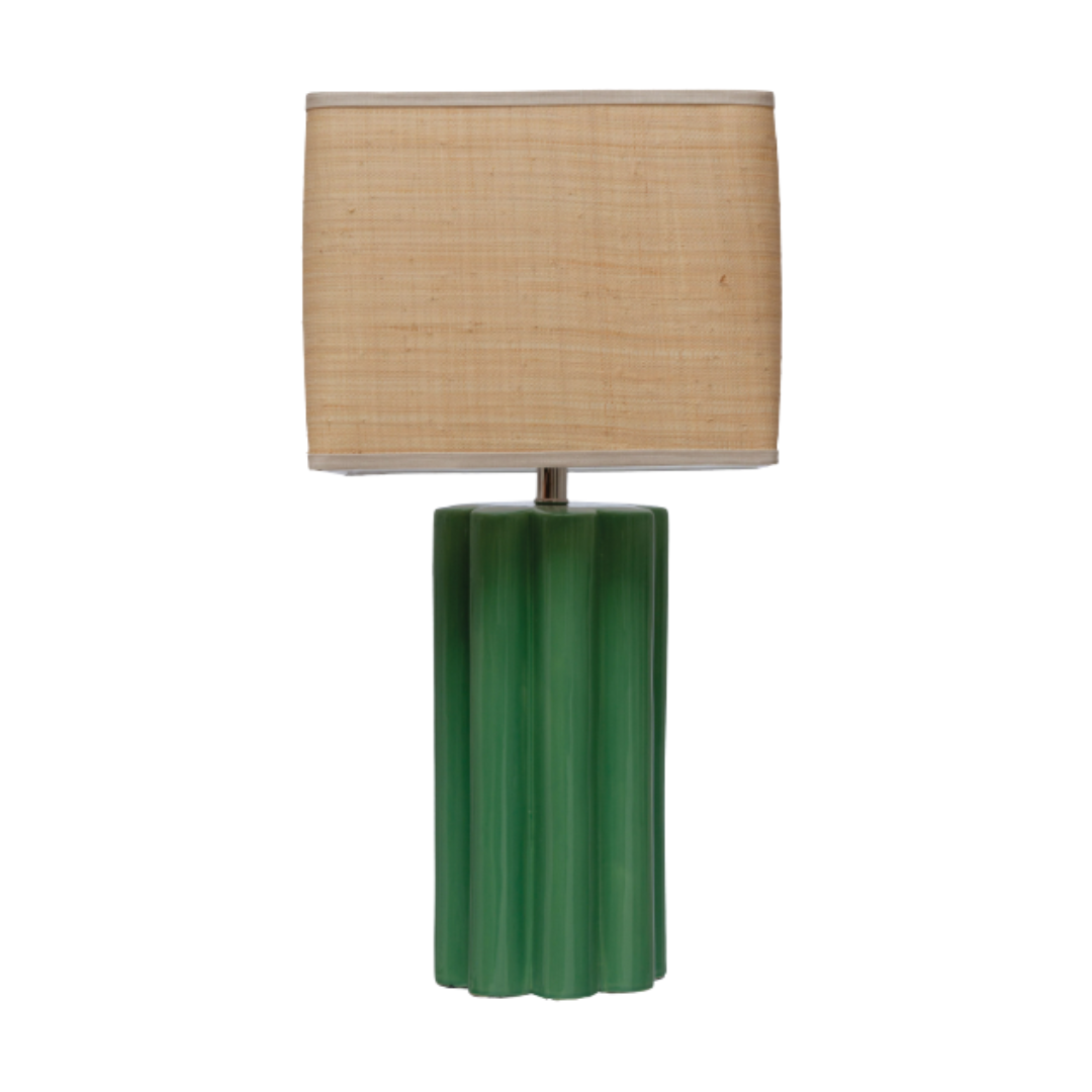 Stoneware Fluted Table Lamp with Raffia Shade 28.5