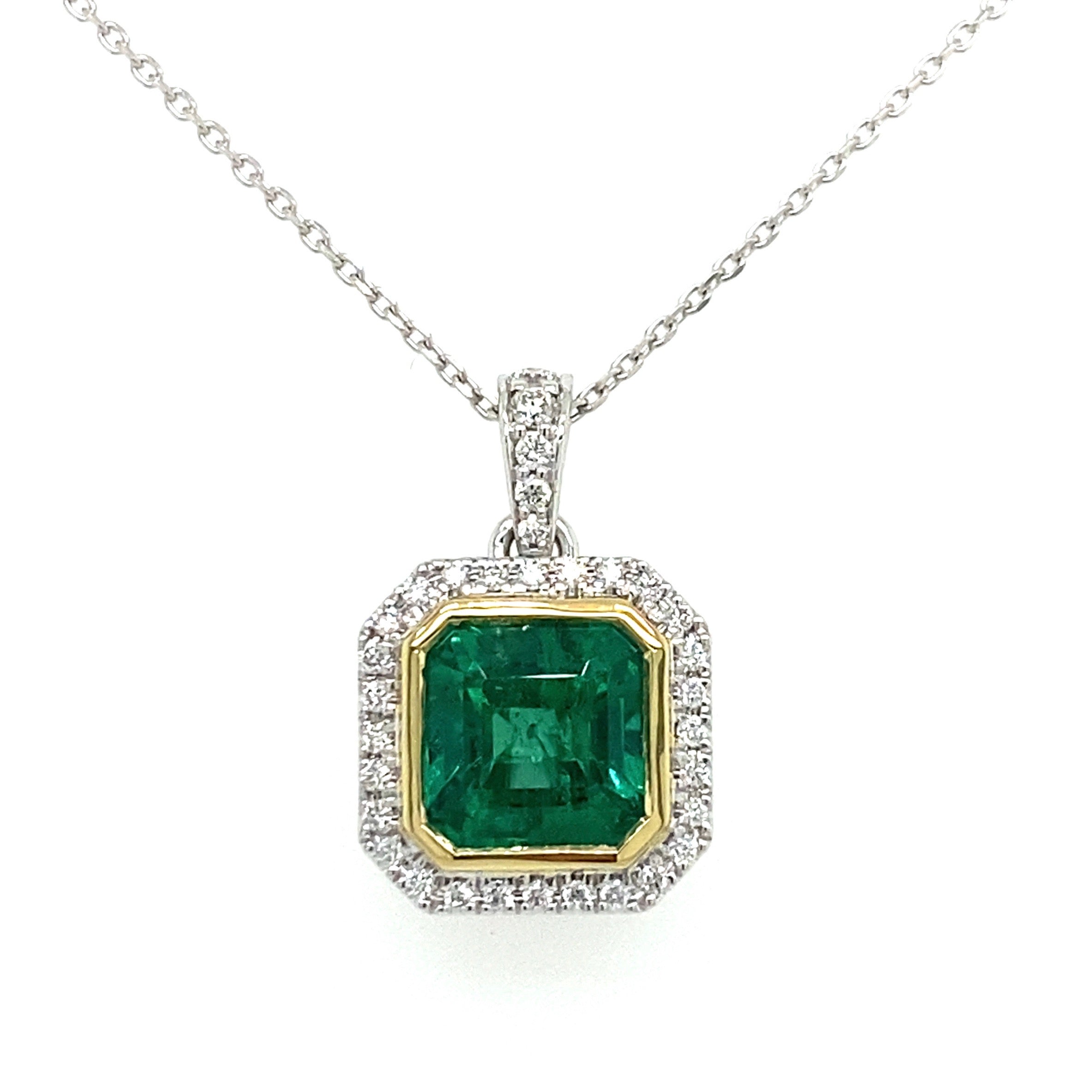 1.48 ct Emerald Pendant with 0.16 ctw Diamonds