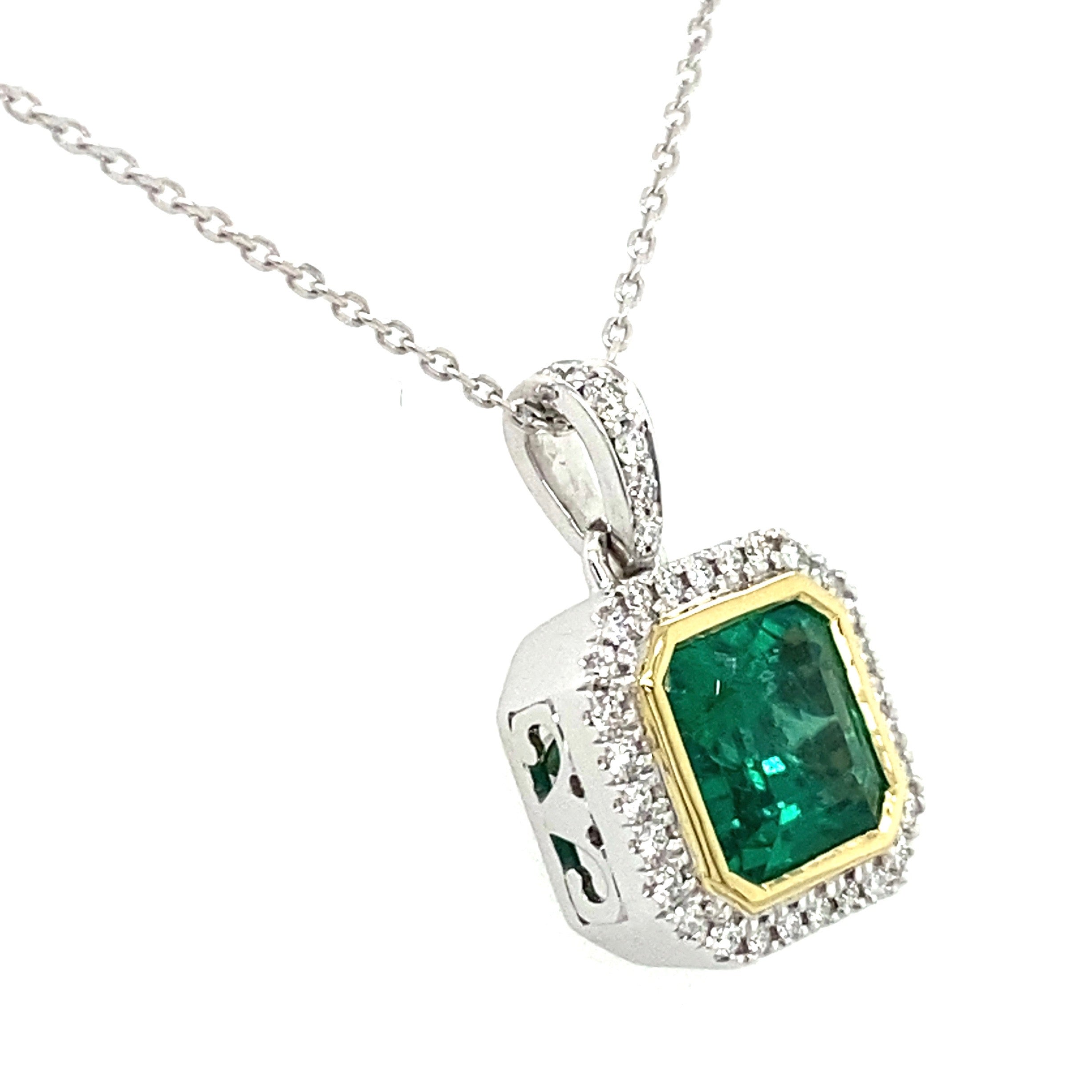 1.48 ct Emerald Pendant with 0.16 ctw Diamonds