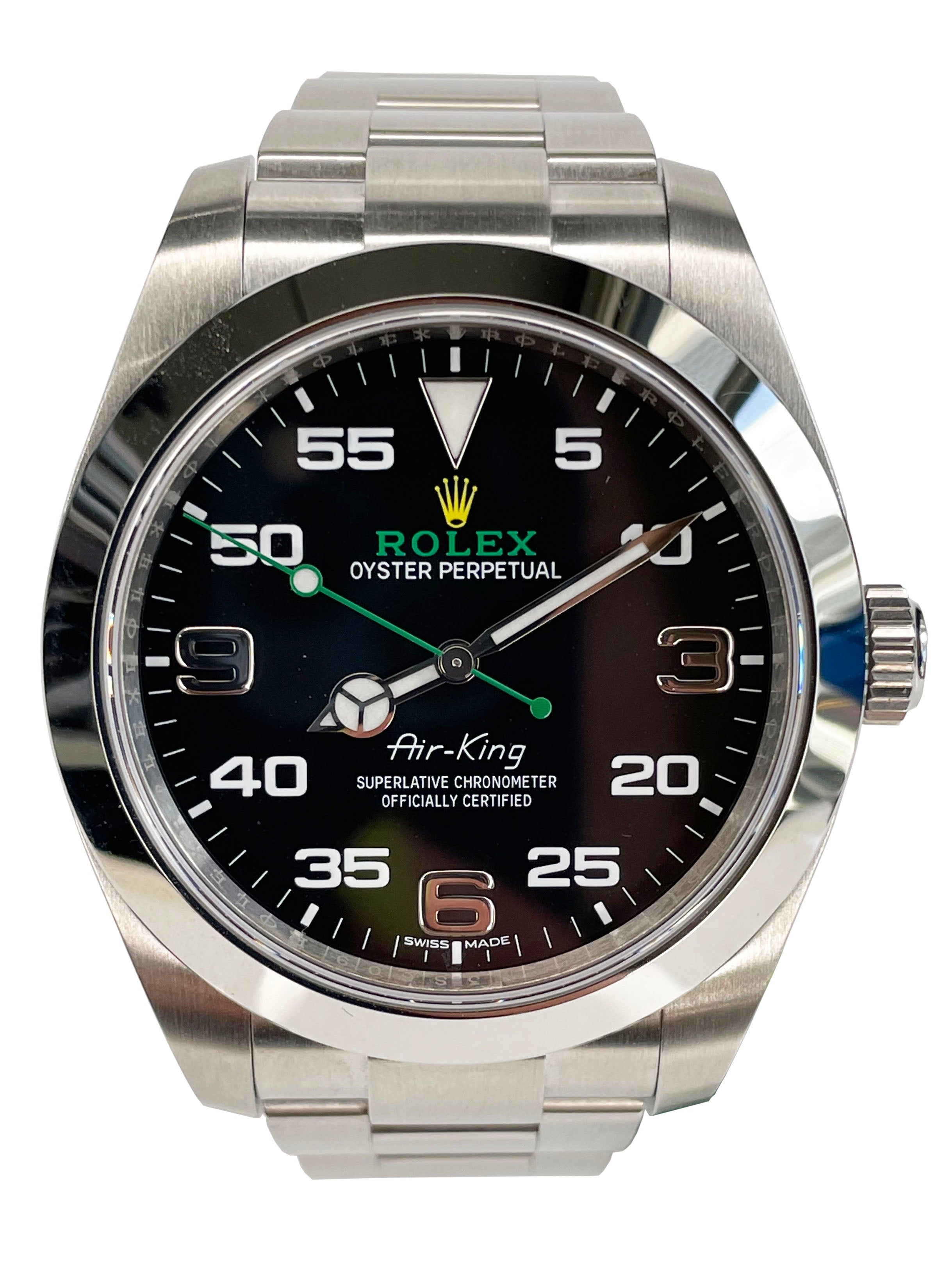 Rolex Air King 40mm Oyster Perpetual Stainless Steel with Black Dial and Green Accents