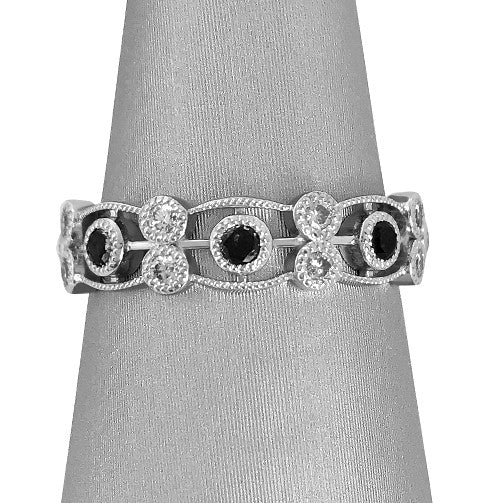 Milgrain Filigree Black and White Diamond Stacking Ring