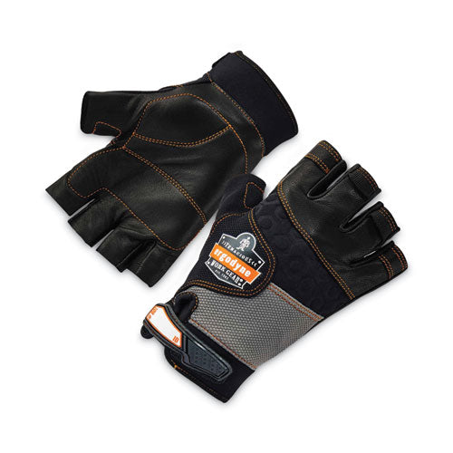 Ergodyne Proflex 901 Half-finger Leather Impact Gloves Black Medium Pair