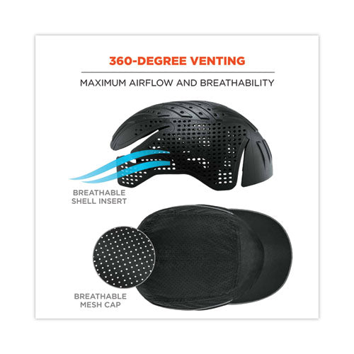 Ergodyne Skullerz 8965 Lightweight Bump Cap Hat With Led Lighting Long Brim Black