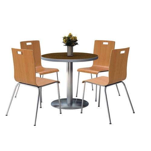 KFI Studios Pedestal Table With Four Natural Jive Series Chairs Round 36