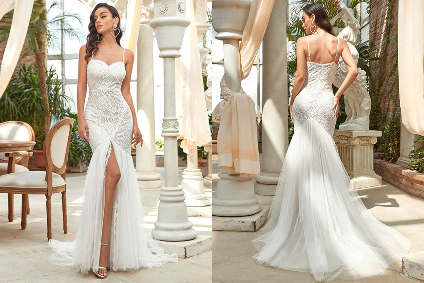 Lace Backless Long Fishtail Wedding Dress