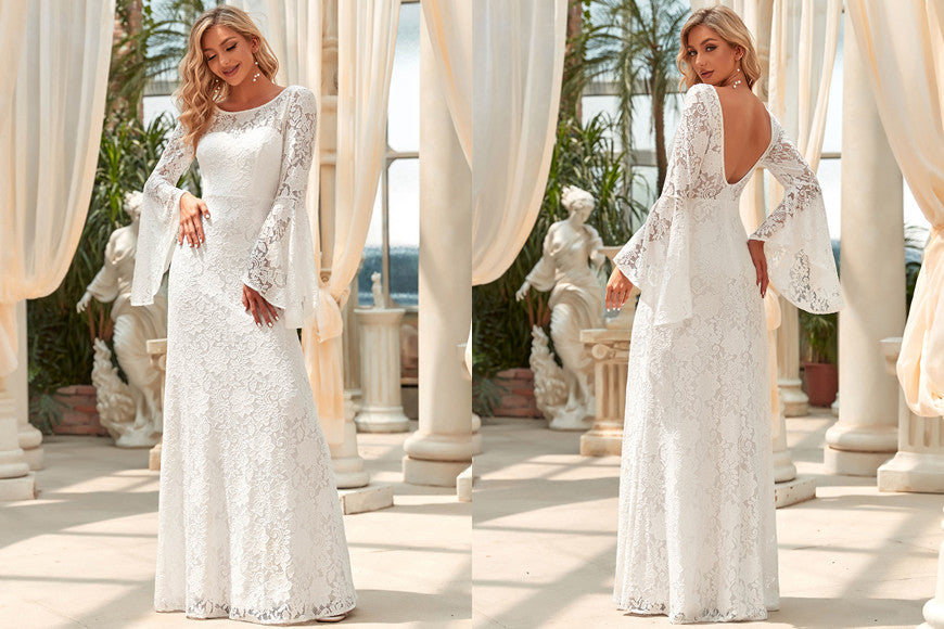 Sweetheart All-Over Lace Long Sleeve A-line Wedding Dress