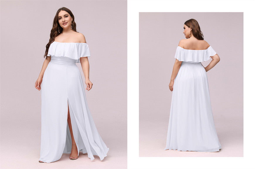 Plus Size Off the Shoulder Bridesmaid Dress with Thigh Split