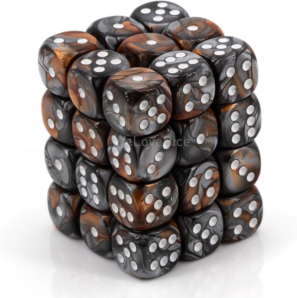Chessex Dice: Gemini Copper Steel With White 36d6 12mm Set