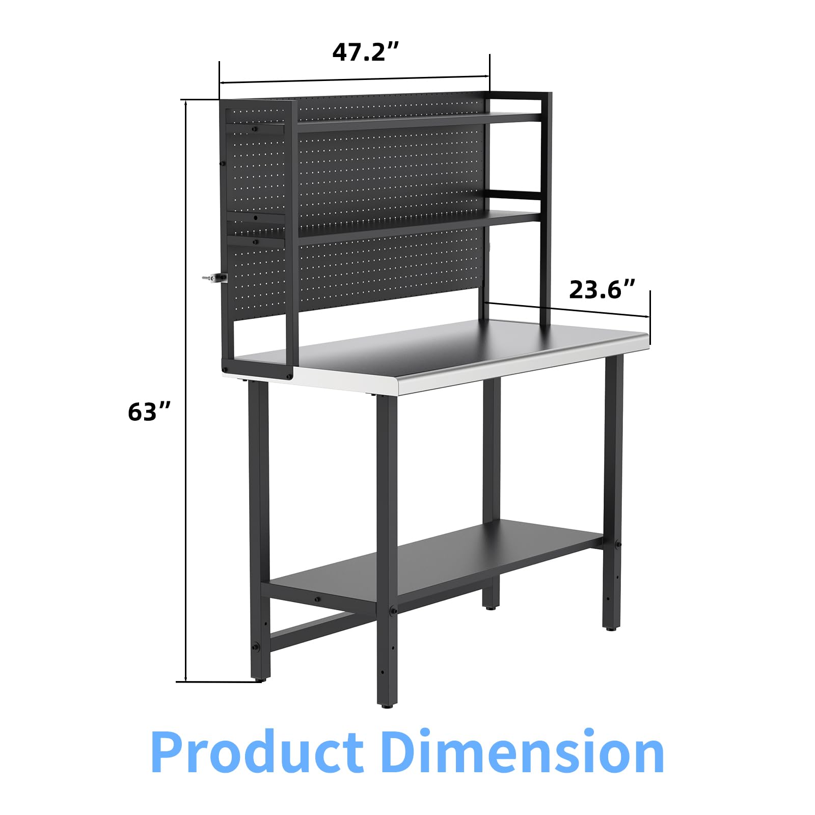 ROVSUN 48 x 24 Inch Stainless Steel Table with 2 Tier Shelves Freestanding