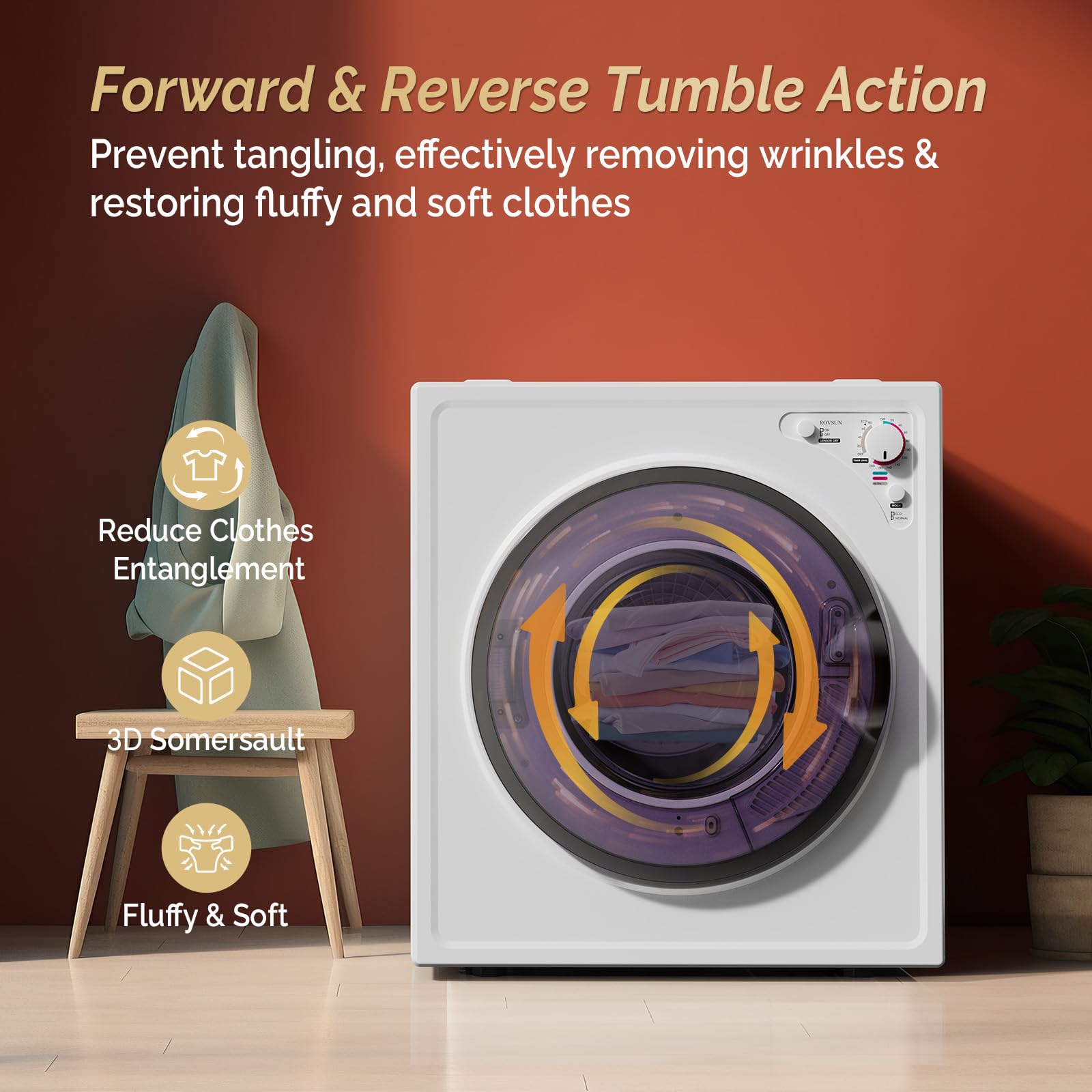 ROVSUN 9 LBS 1300W 110V Tumble Dryer Machine with Classic Knob Control White