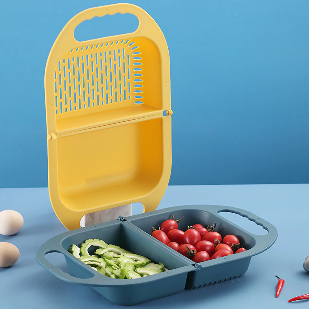 Kitchen Cook Foldable Fruit Basin Plastic Washing Drain Basket