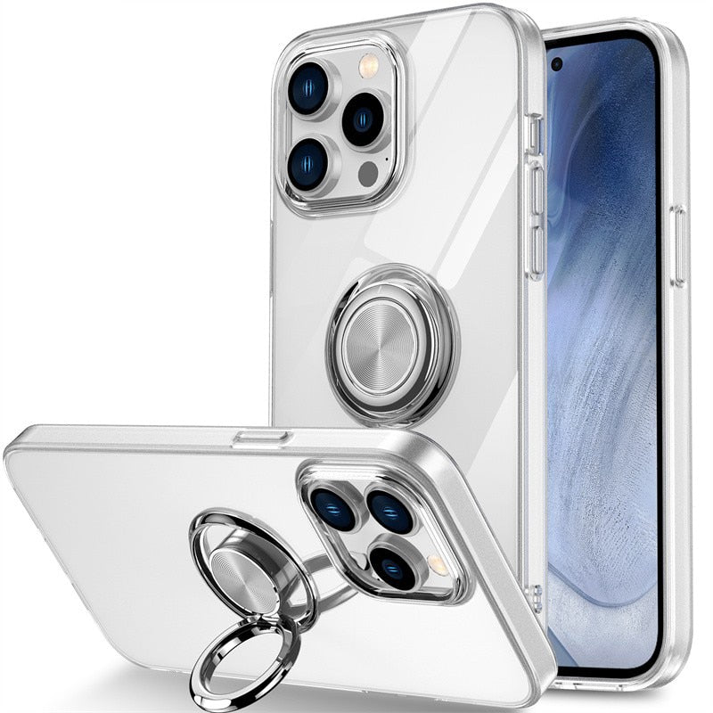 Clear Magnetic Ring Holder Phone Case for IPhone Shockproof Soft Bracket Cover