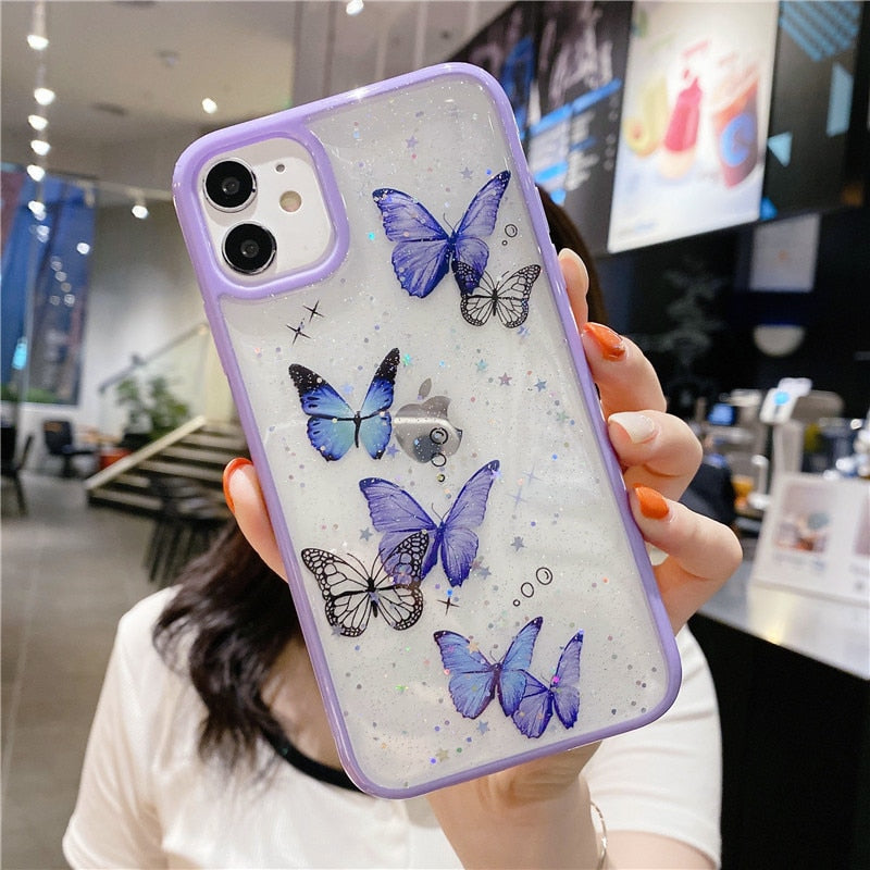 Gorgeous Clear Glitter Epoxy Butterfly Shockproof Phone Case For iPhone
