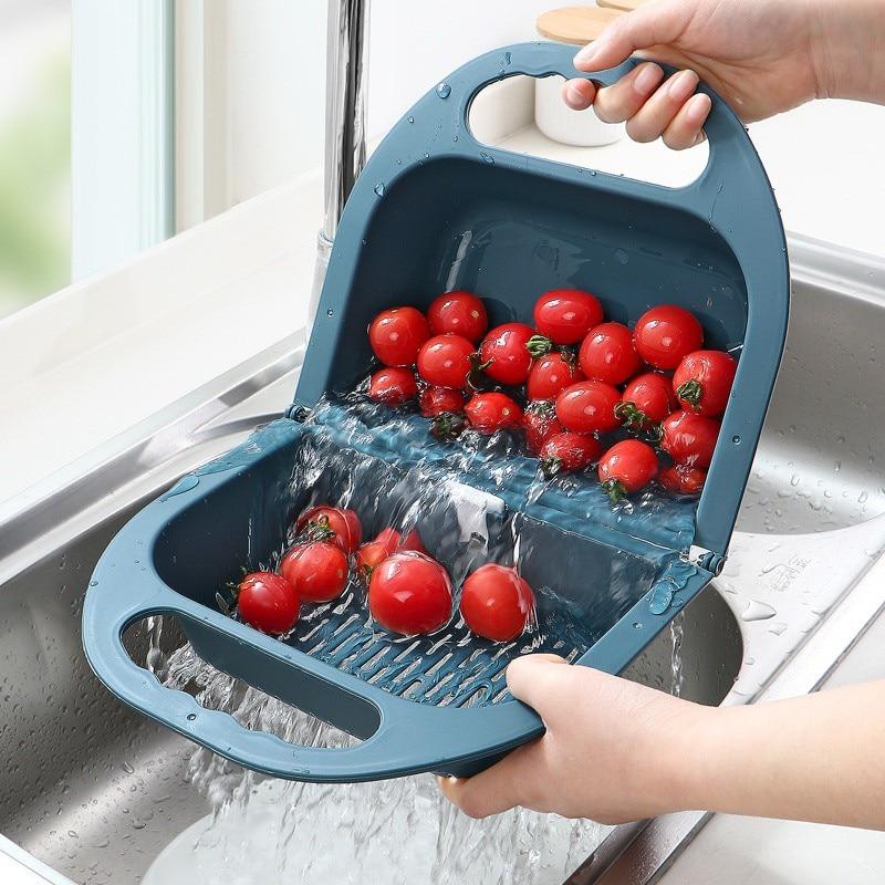 Kitchen Cook Foldable Fruit Basin Plastic Washing Drain Basket