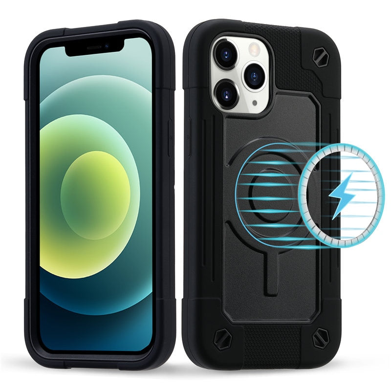 Magnetic Wireless Charging Armor Phone Case for IPhone Shockproof Bumper Hard Cover