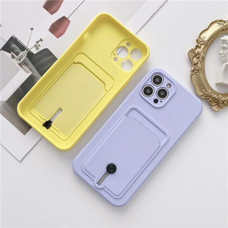 New Candy Color Wallet Card Case for IPhone  Soft Silicone Shockproof Cover Coque