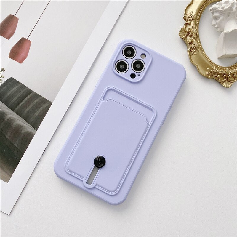 New Candy Color Wallet Card Case for IPhone  Soft Silicone Shockproof Cover Coque