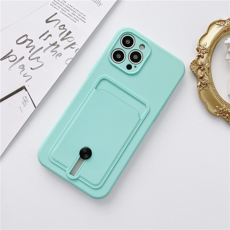 New Candy Color Wallet Card Case for IPhone  Soft Silicone Shockproof Cover Coque