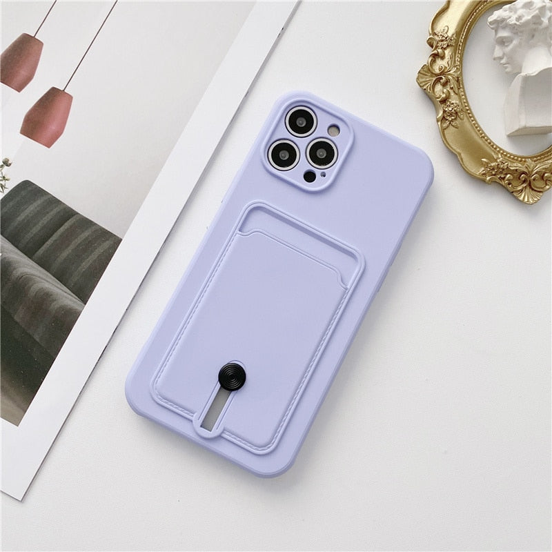 New Candy Color Wallet Card Case for IPhone  Soft Silicone Shockproof Cover Coque