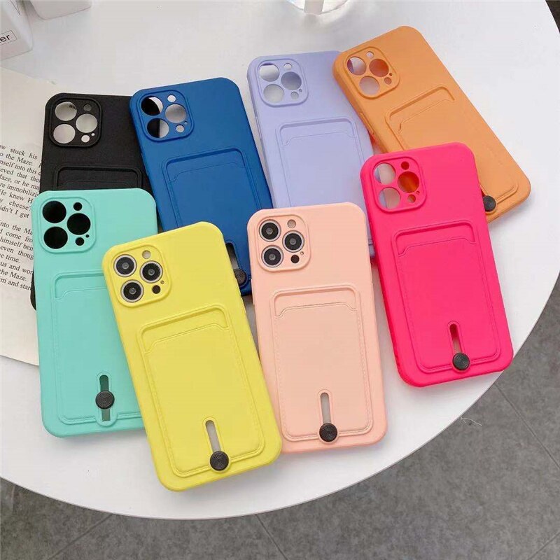 New Candy Color Wallet Card Case for IPhone  Soft Silicone Shockproof Cover Coque