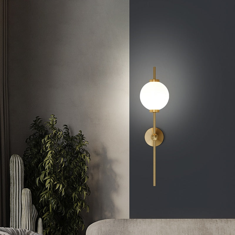 Nordic Golden Copper Led Wall Lamp Foyer Bedroom Corridor