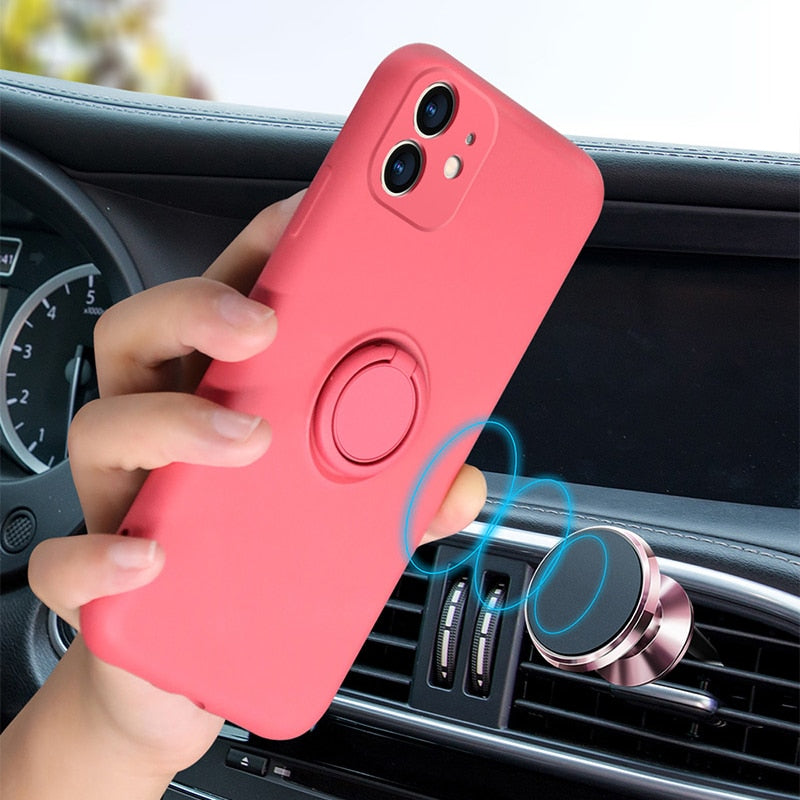 Original Silicone Magnetic Ring Holder Case for IPhone Soft Stand Finger Bracket Cover
