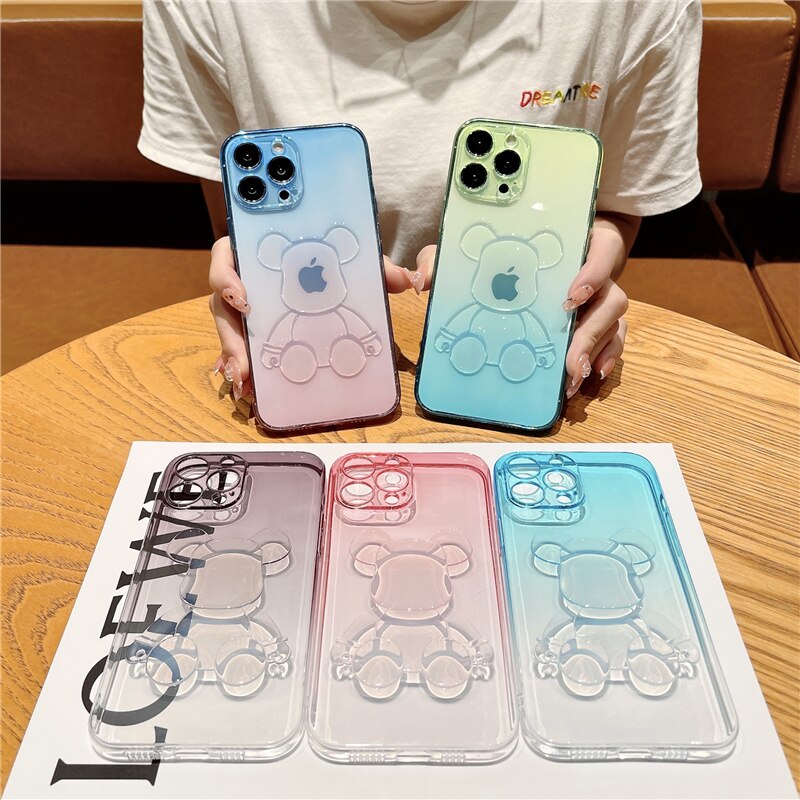 Rainbow Bear Clear Case for IPhone Gradient Transparent Silicone Cover