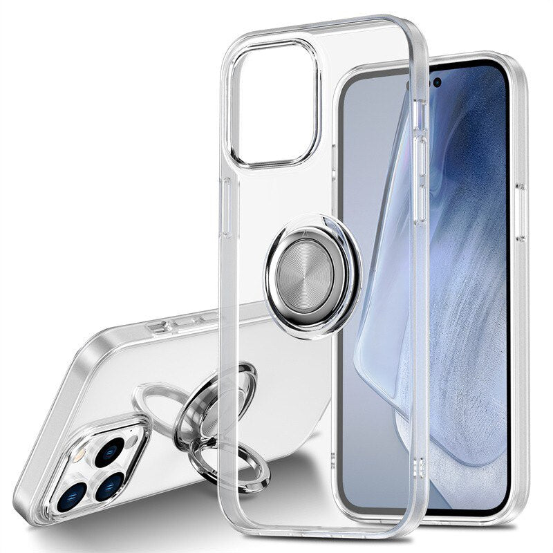 Clear Magnetic Ring Holder Phone Case for IPhone Shockproof Soft Bracket Cover