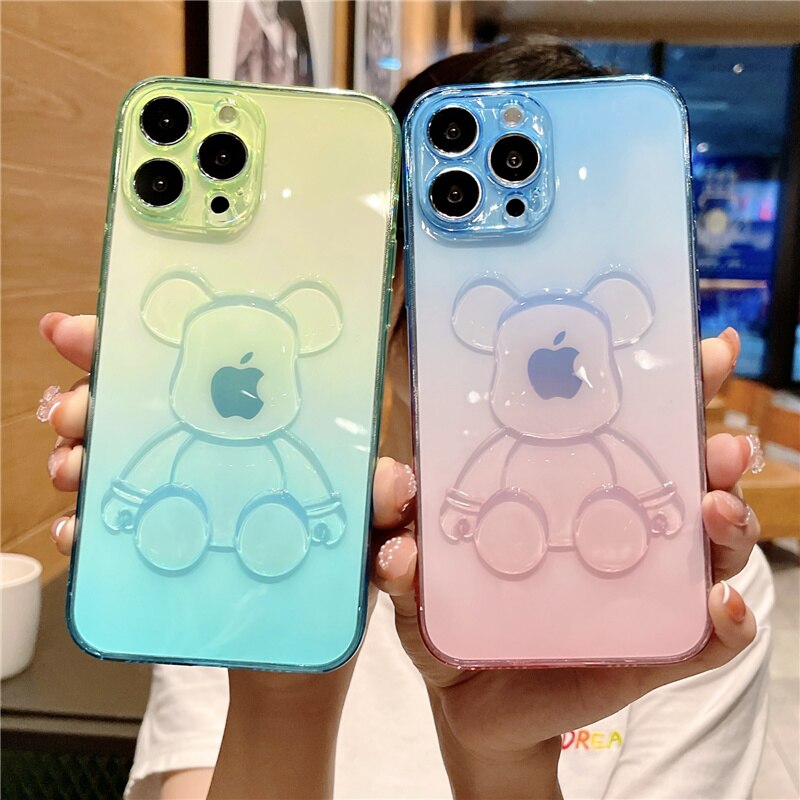 Rainbow Bear Clear Case for IPhone Gradient Transparent Silicone Cover