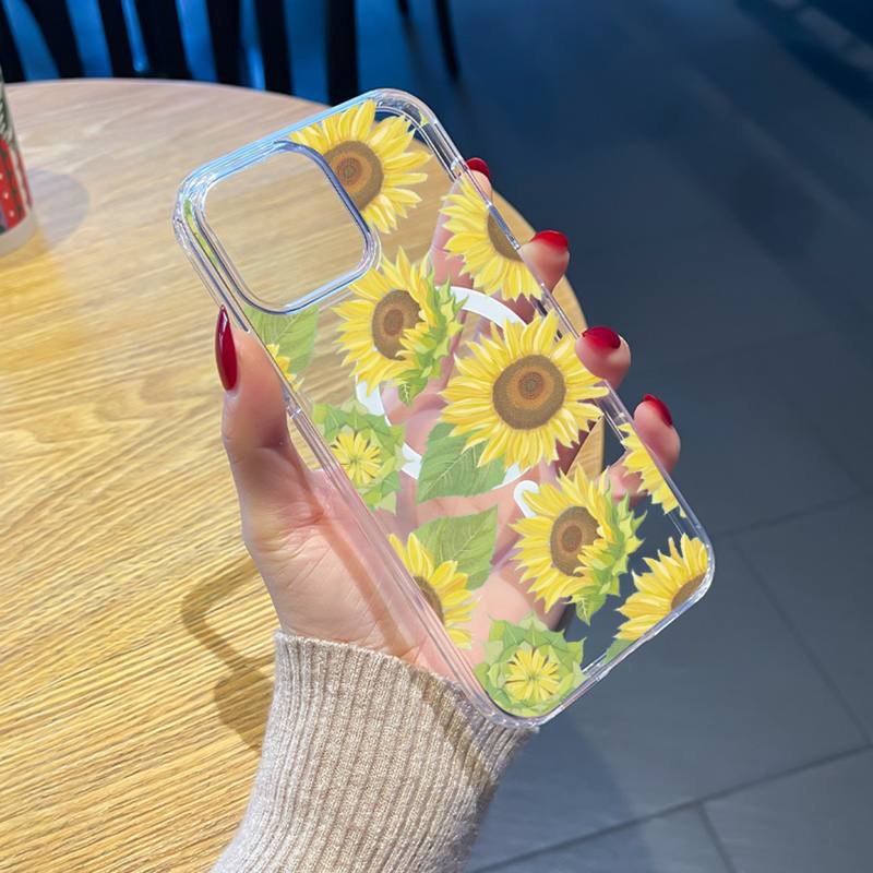 Summer Daisy Flowers Phone Case Transparent Magsafe Magnetic Magnet for IPhone