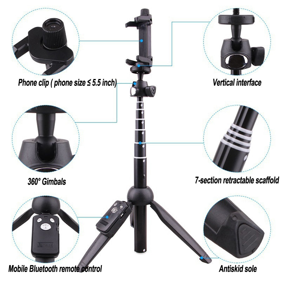 Ultra Light Tripod For Phone With Remote Control Monopod Selfie Stick