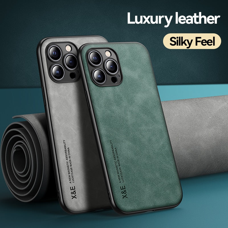 Ultra-thin Silky Feel Magnetic Phone Case for IPhone  Luxury Texture Leather Protection Case