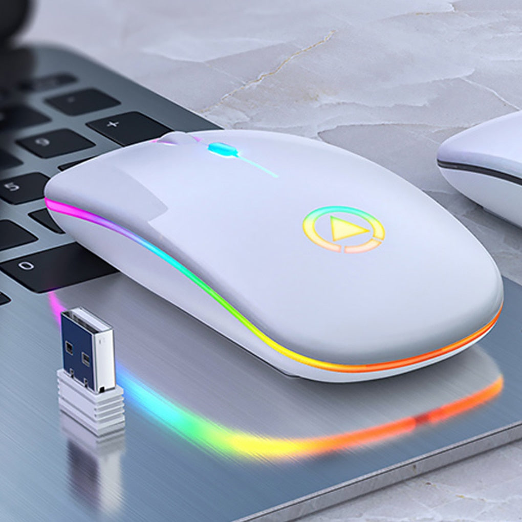 mini rechargeable mouse with LED colorful lights wireless mute PC