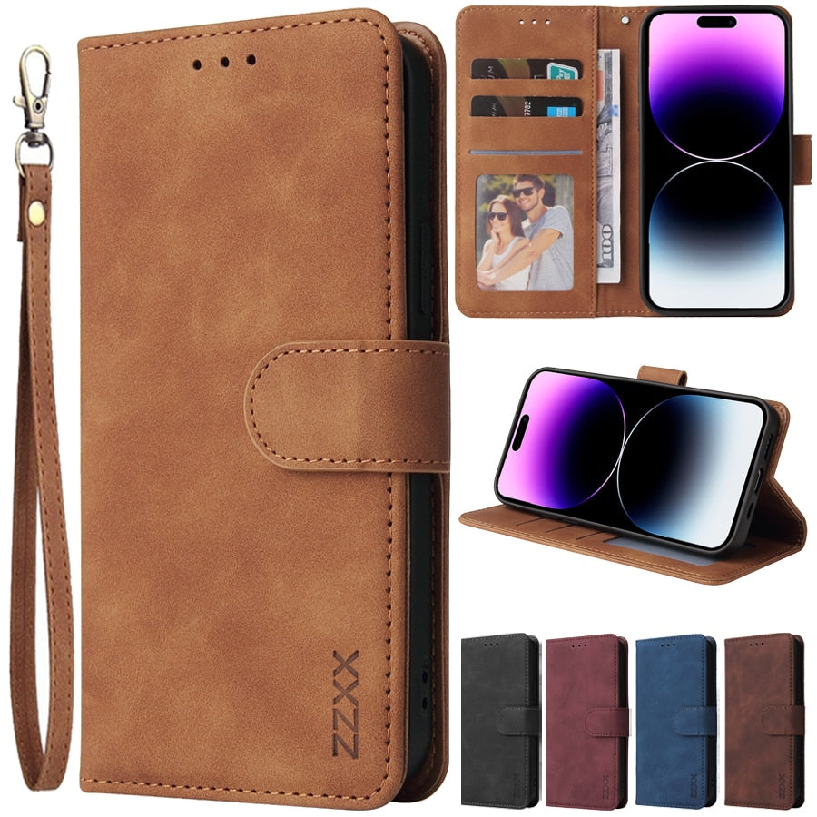 ZZXX Leather Wallet Phone Case for IPhone Flip Card Slot Phone Case Cover