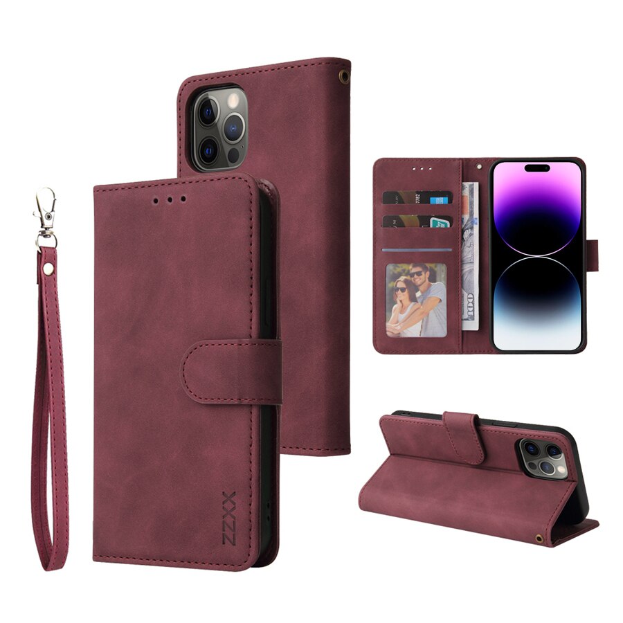 ZZXX Leather Wallet Phone Case for IPhone Flip Card Slot Phone Case Cover