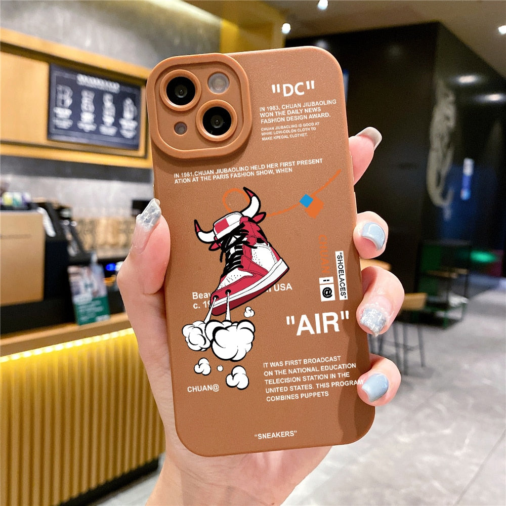 Ins Sports Brand Sneaker Labels Plain Leather Phone Case for IPhone  Lens Protect Cover