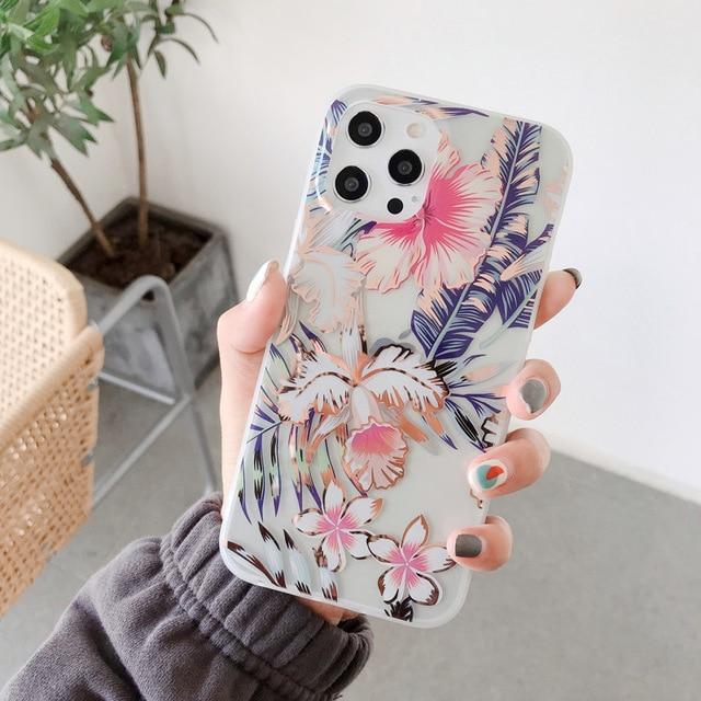 Shiny Flowers Electroplated iPhone Case