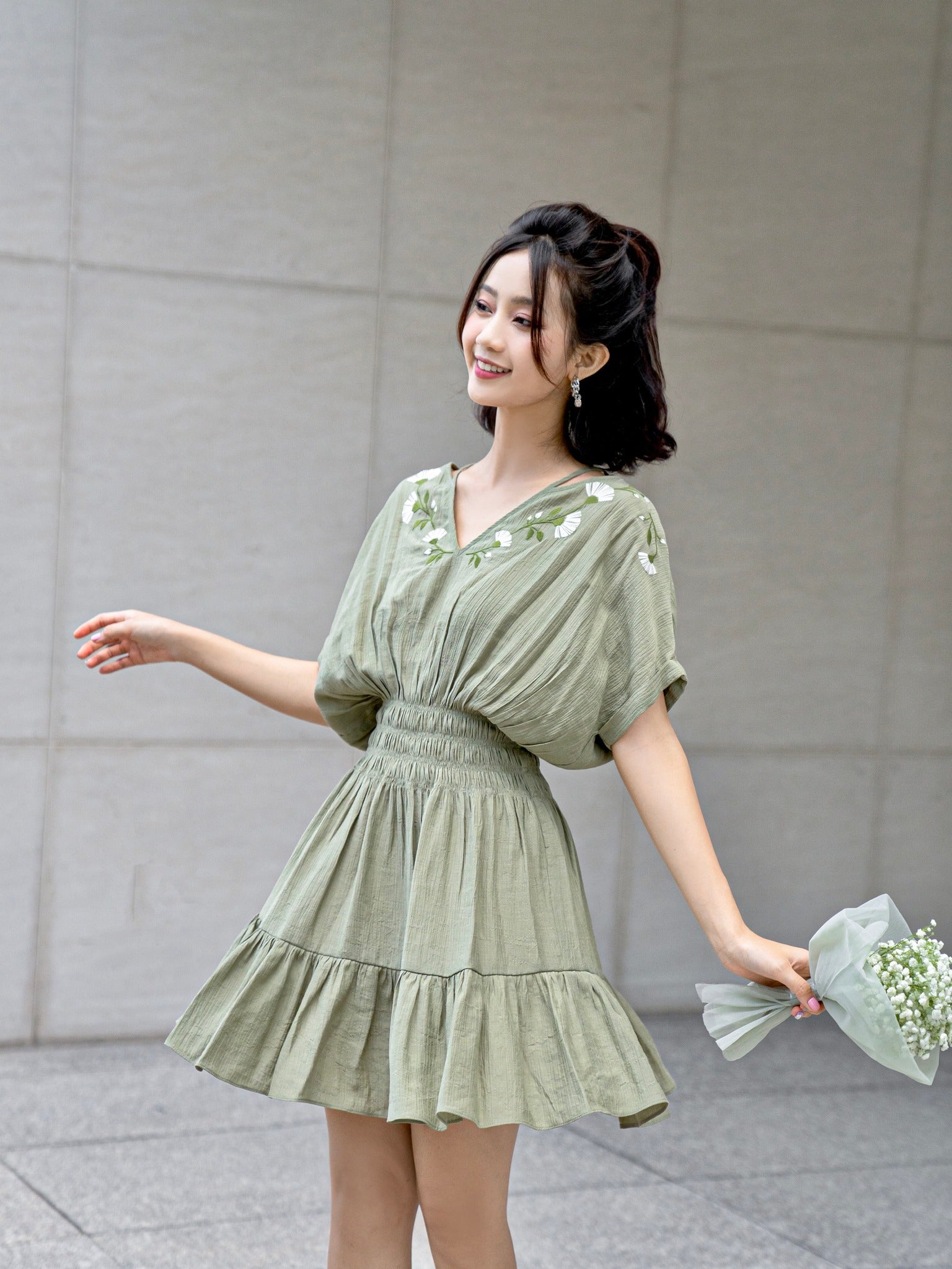 Solar Forest Green Drop Waist Dress - Gu Fashion | Vietnam Fashion Style