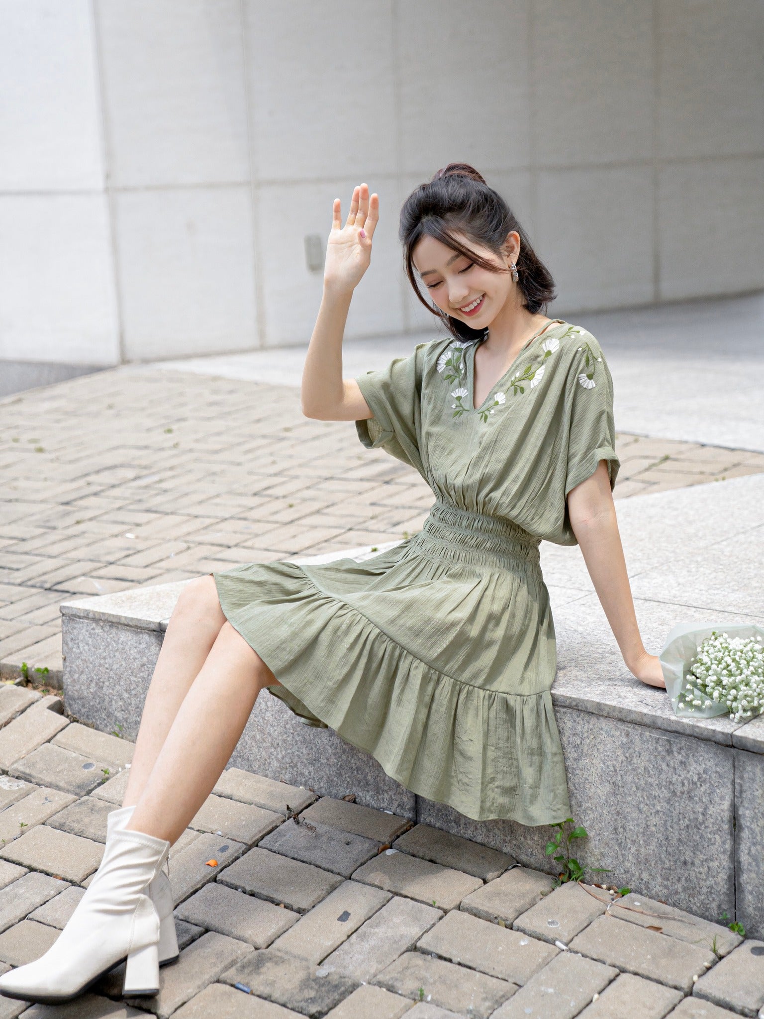Solar Forest Green Drop Waist Dress - Gu Fashion | Vietnam Fashion Style