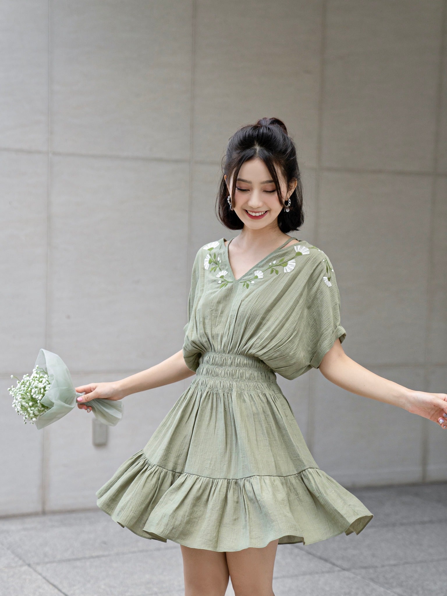 Solar Forest Green Drop Waist Dress - Gu Fashion | Vietnam Fashion Style