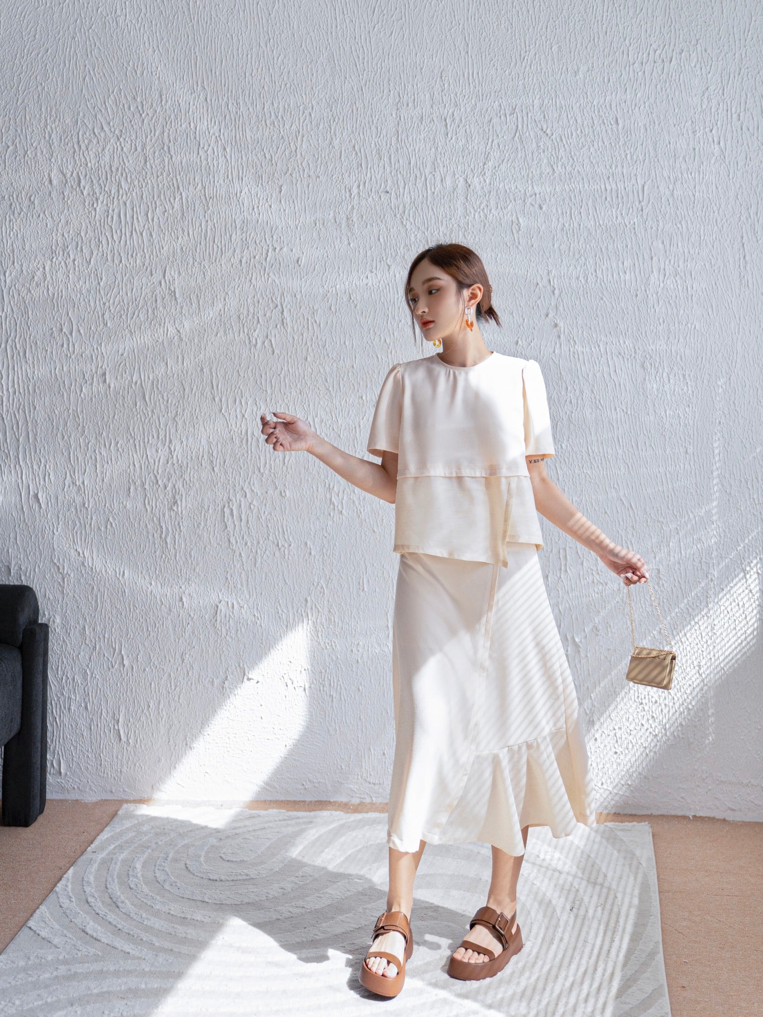 Maris Cream Midi Dress - Gu Fashion | Vietnam Fashion
